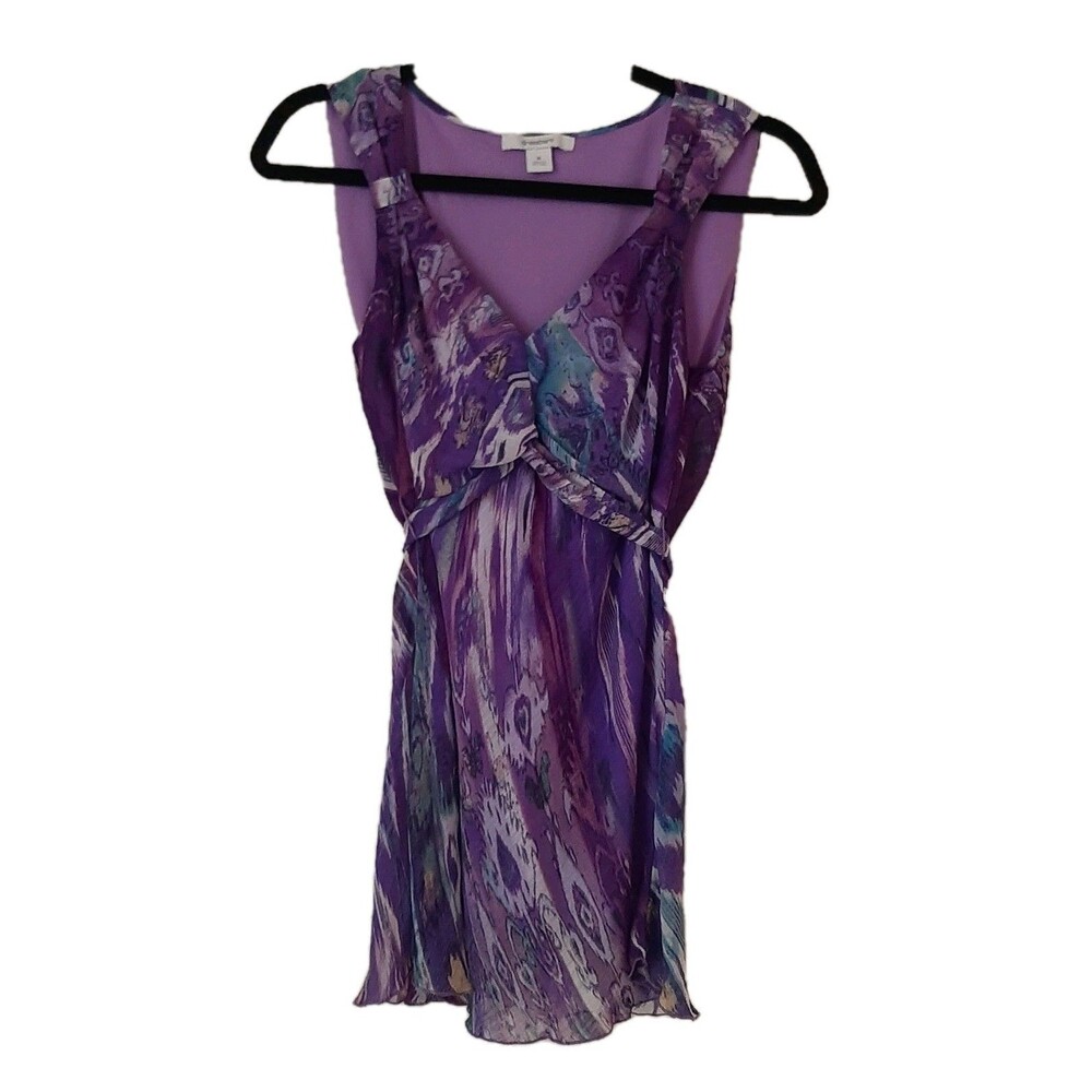 Y2K Vtg sz M Dressbarn Purple Teal Tank Top Tunic Tieback Fairy Boho Swirl lined